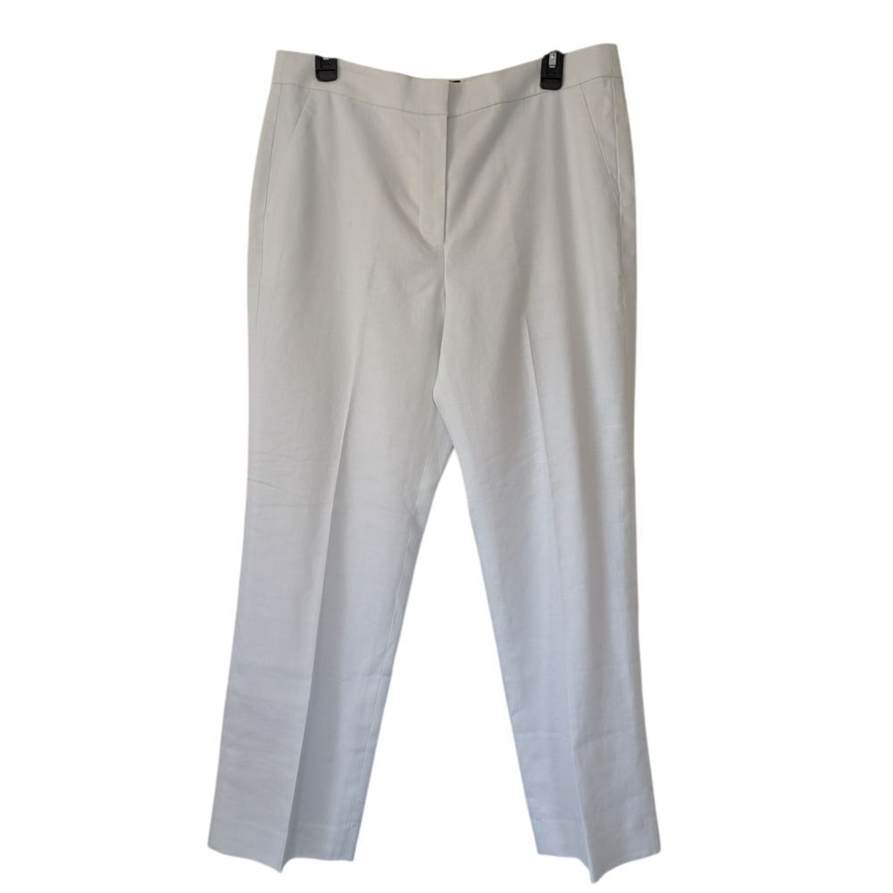 J. Crew Kate Straight Leg Pants Stretch Linen Blend Size 12 White NWT $118 BF407